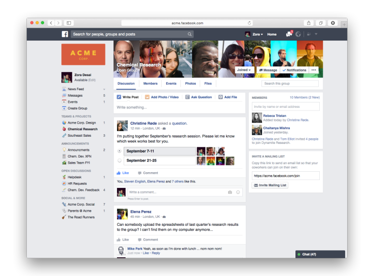Voorbeeld van Facebook at Work