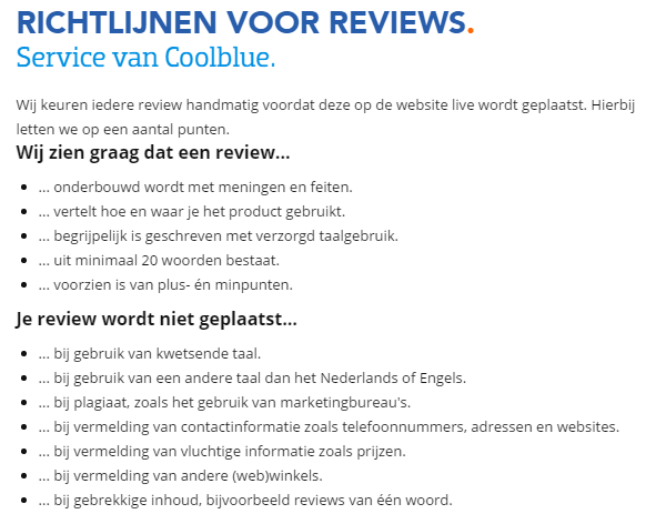 Coolblue review richtlijnen