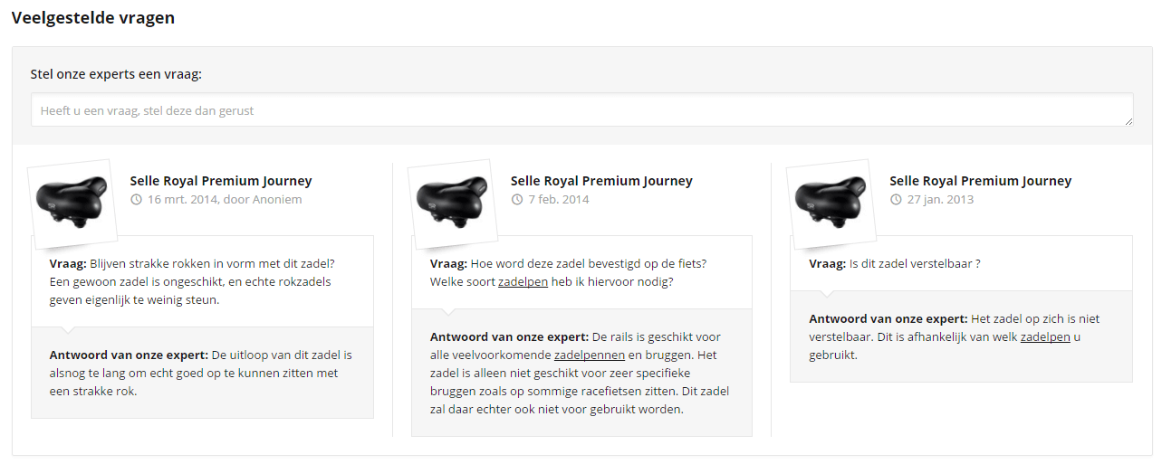 Fietszadel expert product FAQ
