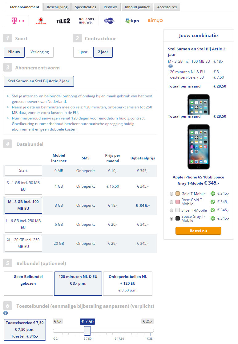 Mobiel standaard productconfiguratie