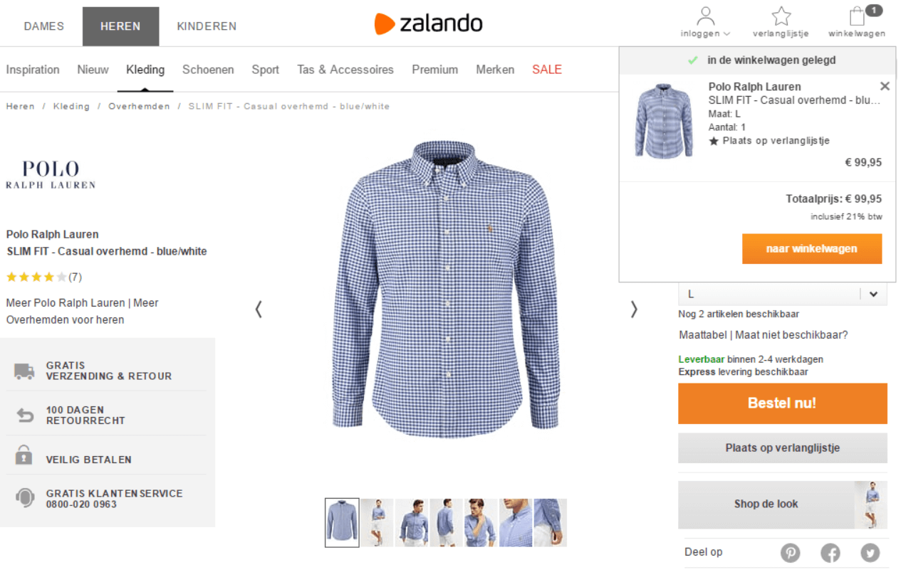 Zalando winkelwagen interactie