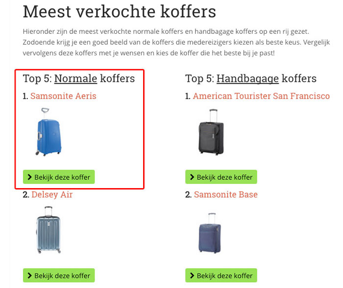 De meest verkochte koffers