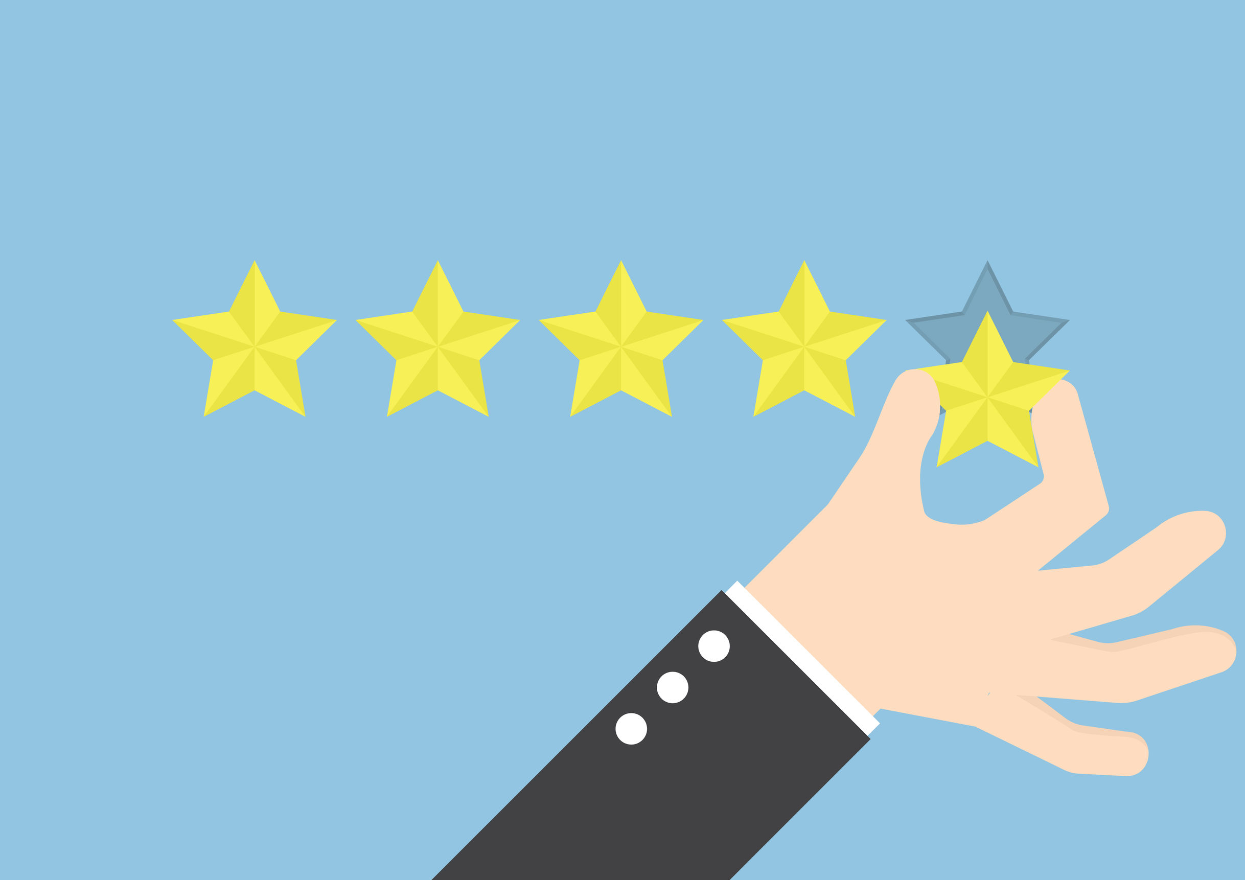 51013089 - businessman hand giving five star rating, feedback concept