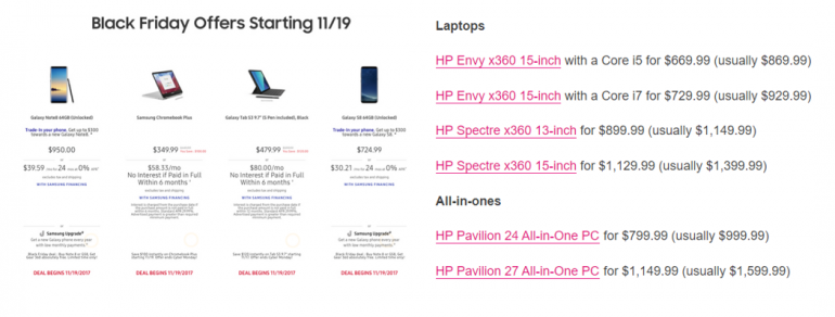 Voorbeeld Black Friday HP en Samsung