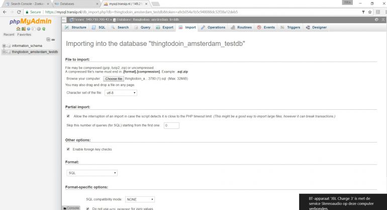 Importeren database phpMyAdmin