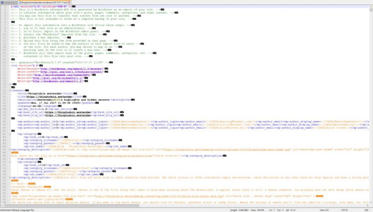 Wordpress export in notepad ++