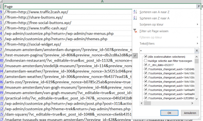 Google Analytics export opschonen