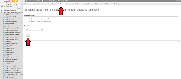 phpMyAdmin database exporteren
