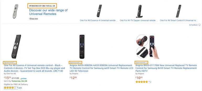 Advertenties op Amazon