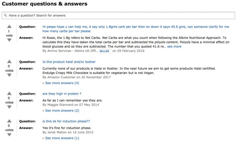 Customer questions & answers Atkins Chocolate Break Bar op Amazon