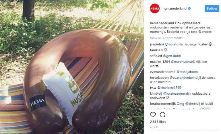 Hema zet als bedrijf instagram in en laten zien met hun typische product dat zij uniek zijn ten opzichte van hun concurrentie. 