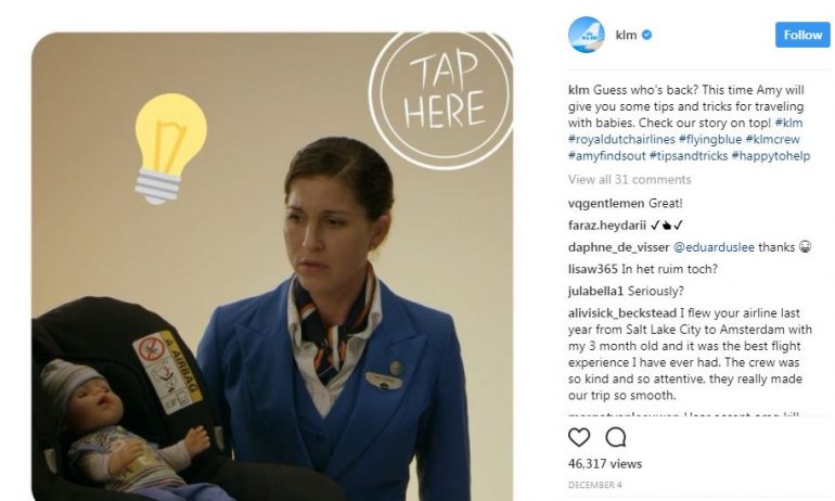 klm gebruikt ook video op instagram en humor