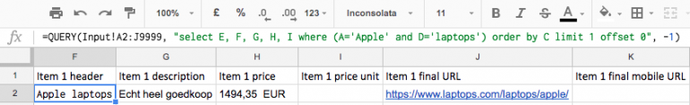 De output van een query 
