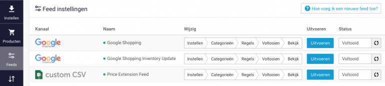ga naar de regels van jouw price extension-feed