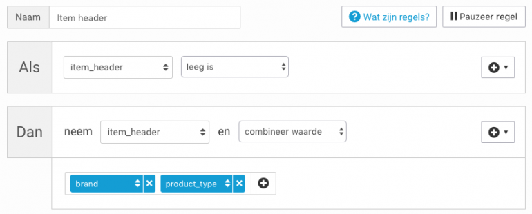 creëer de item headers voor de items in de prijsextensie