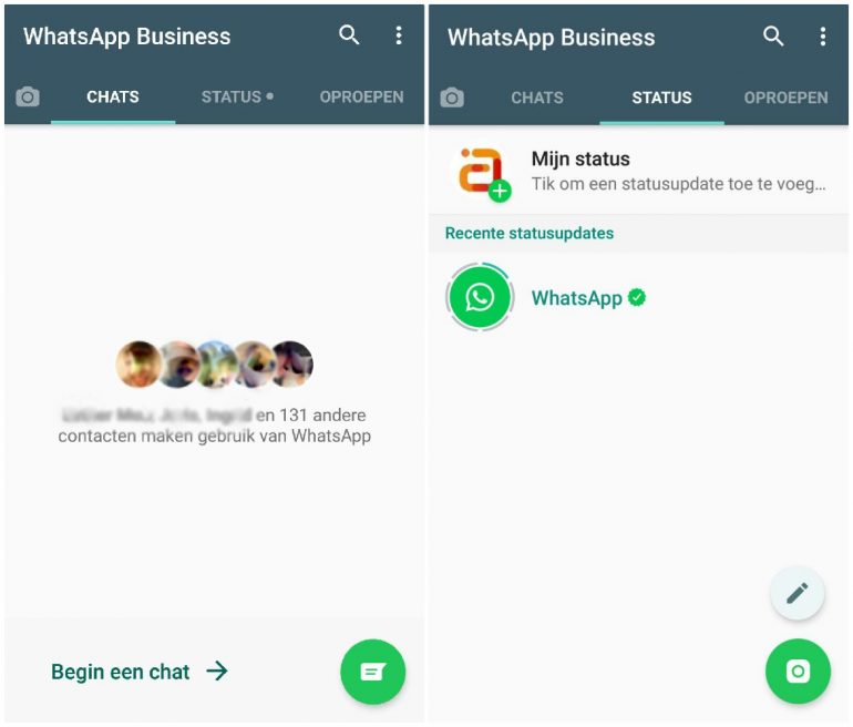 Startscherm WhatsApp for business