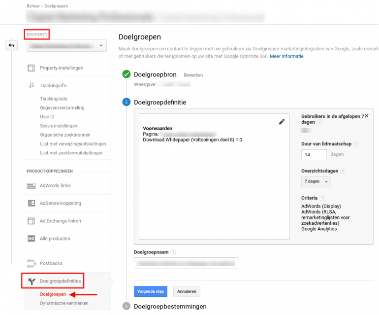Remarketingdoelgroep aanmaken in Google Analytics.