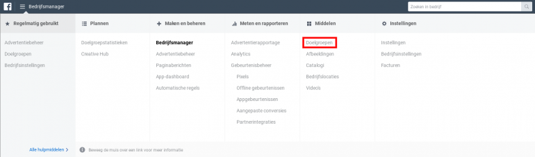 Facebook bedrijfsmanager doelgroepen