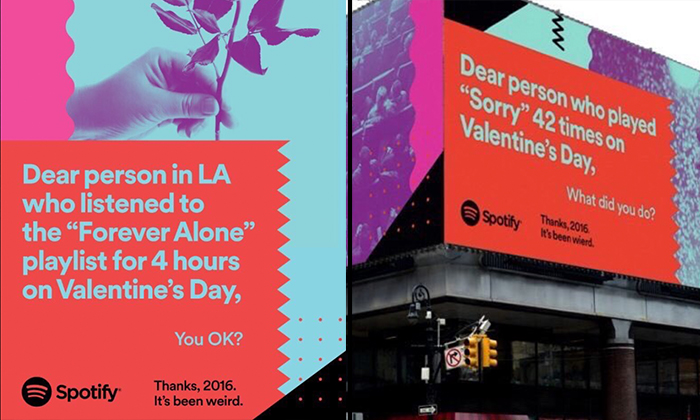 Spotify advertenties op Valentijnsdag