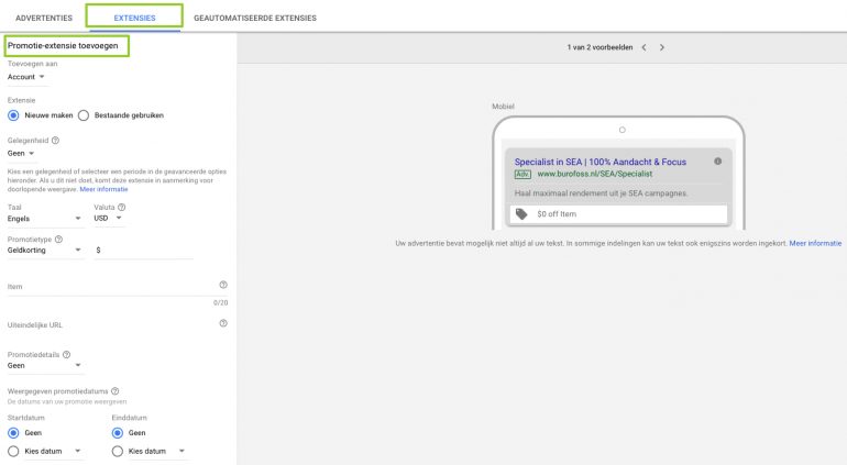 Promotie extensie toevoegen