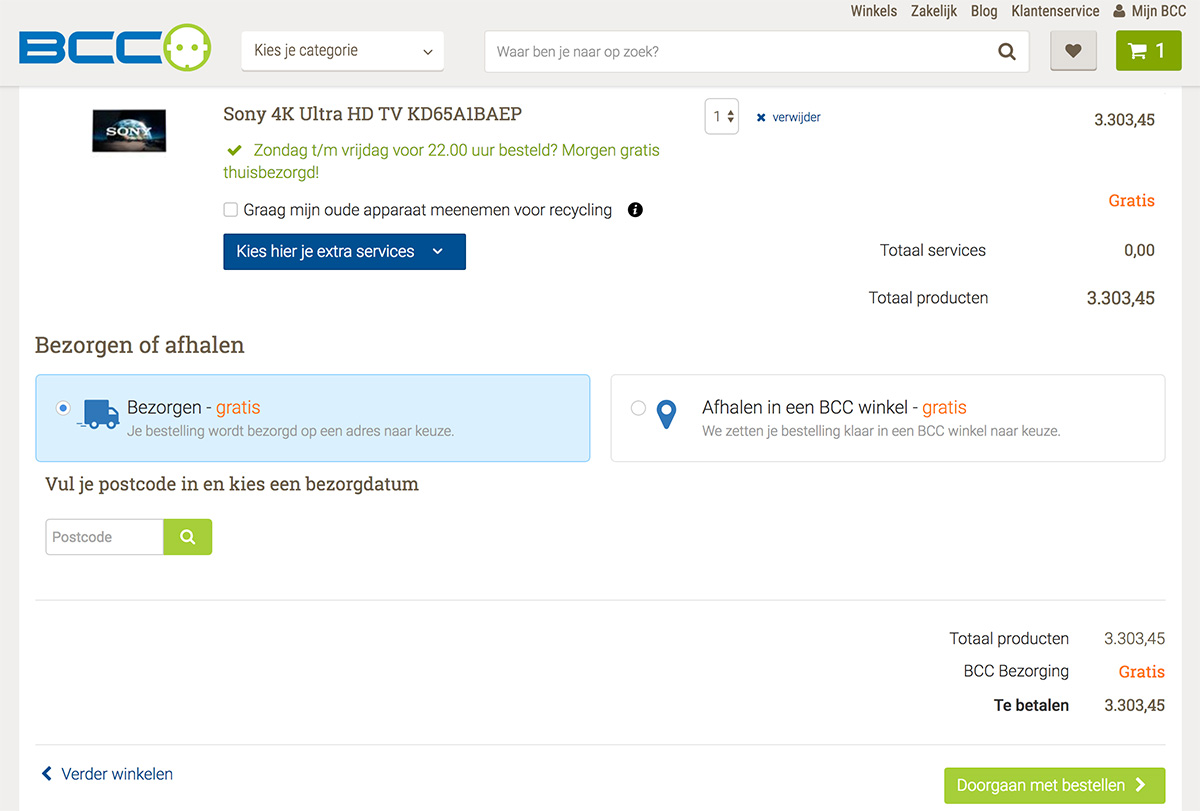 Winkelwagen Gratis Verzending BCC