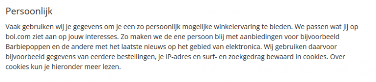 Voorbeeld verwerking persoonsgegevens Bol.com.