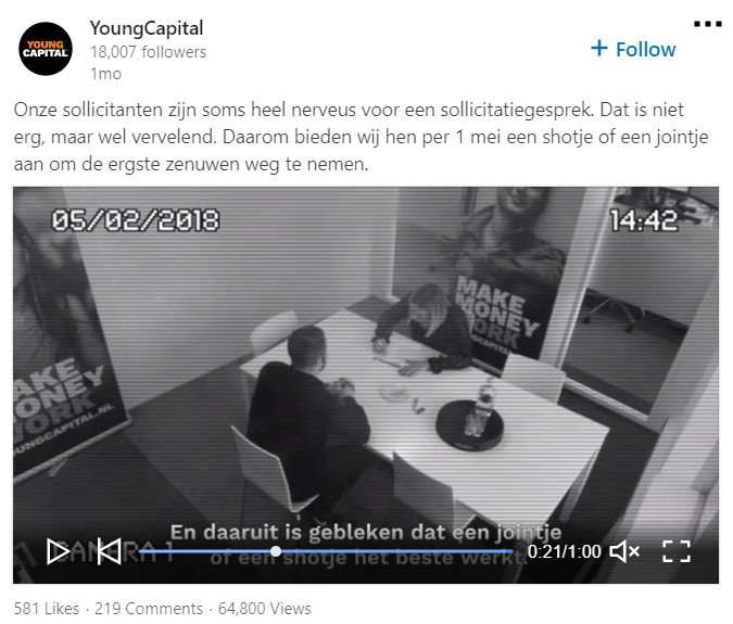 linkedin video youngcapital sollicitatie
