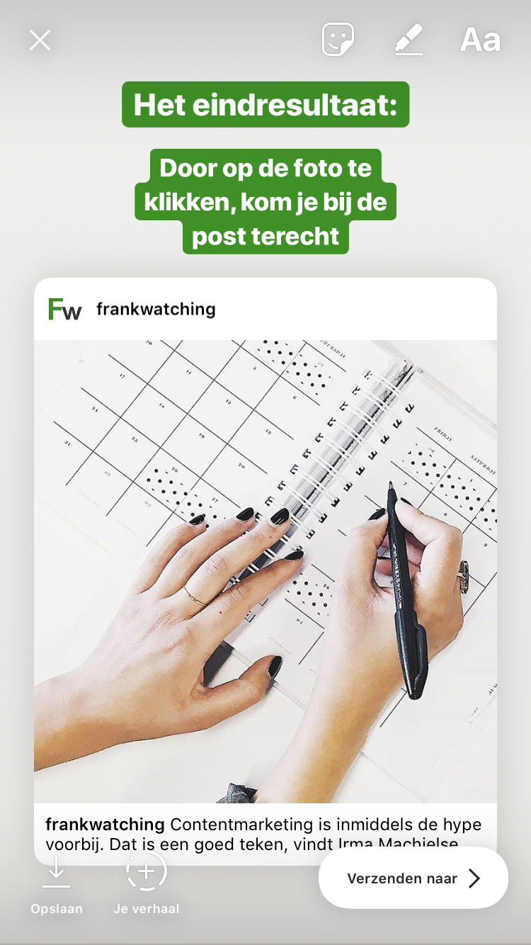 Instagram Stories post feed delen in stories - het eindresultaat