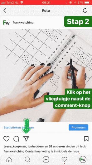 post delen in stories instagram stap 2