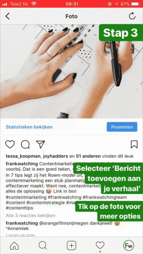 post delen in stories instagram stap 3