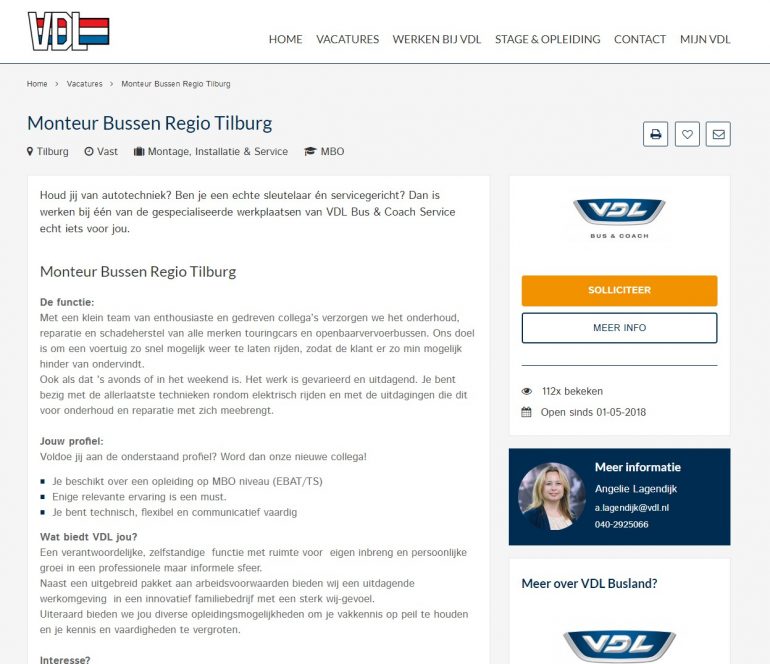screenshot vacaturedetailpagina