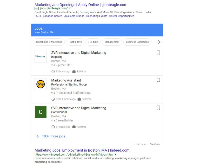 Google for Jobs overzicht