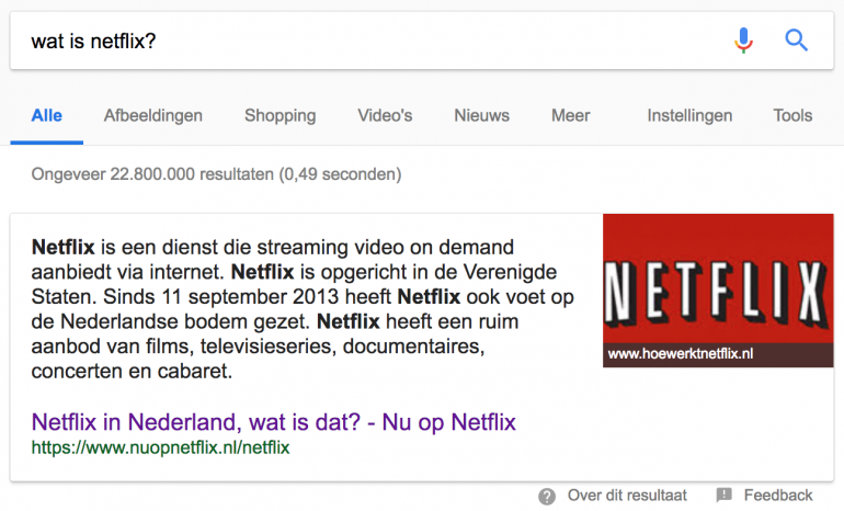 Featured snippet op desktop