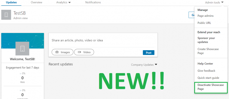 showcase pagina verwijderen linkedin
