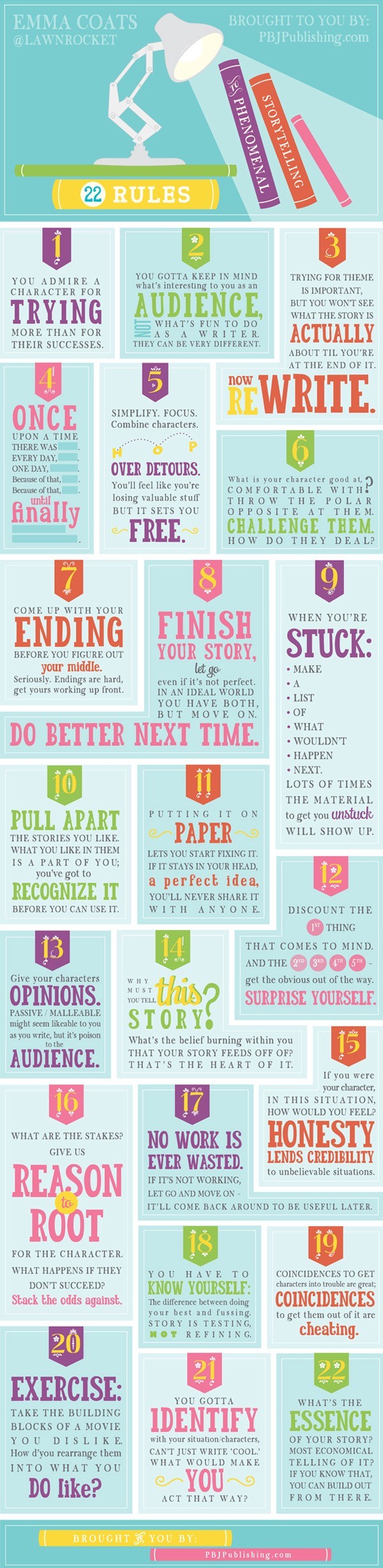 Infographic met storytelling-tips van Pixar.