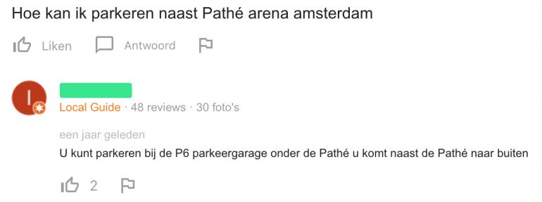 Vragen van klanten via Google.