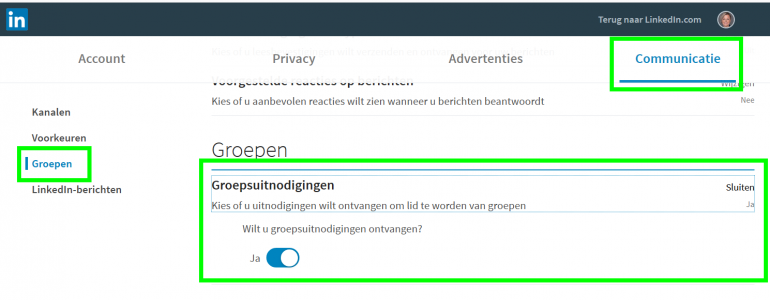 linkedin instellingen 10 groepsuitnodiging