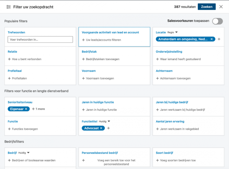 Voorbeeld Sales Navigator