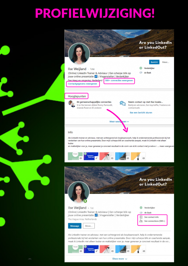 Screenshot van een persoonlijk LinkedIn-profiel in een nieuw jasje.