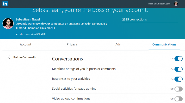 Screenshot van hoe je je meldingen aanpast op LinkedIn 3/3.