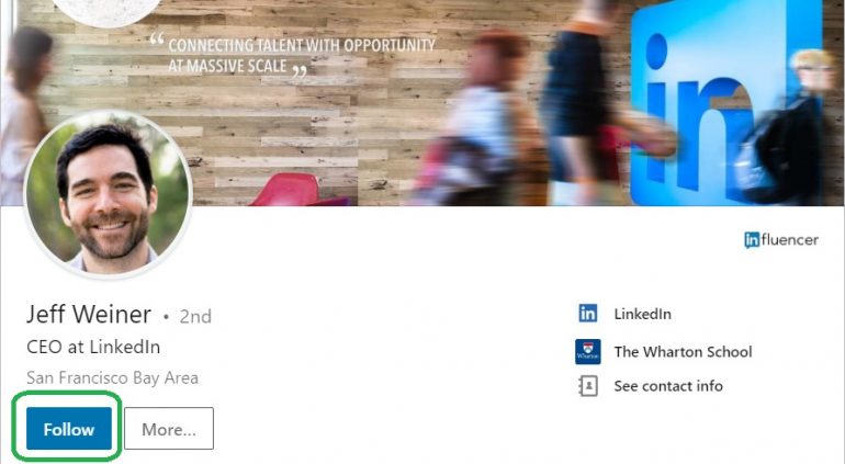 Screenshot van hoe je iemand volgt op LinkedIn.