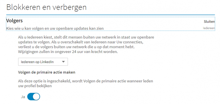 Screenshot van hoe je volgers moet blokkeren of verbergen.