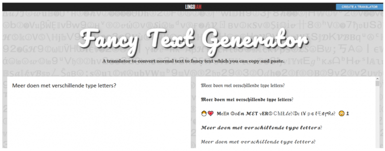 Screenshot van de Fancy Text Generator.