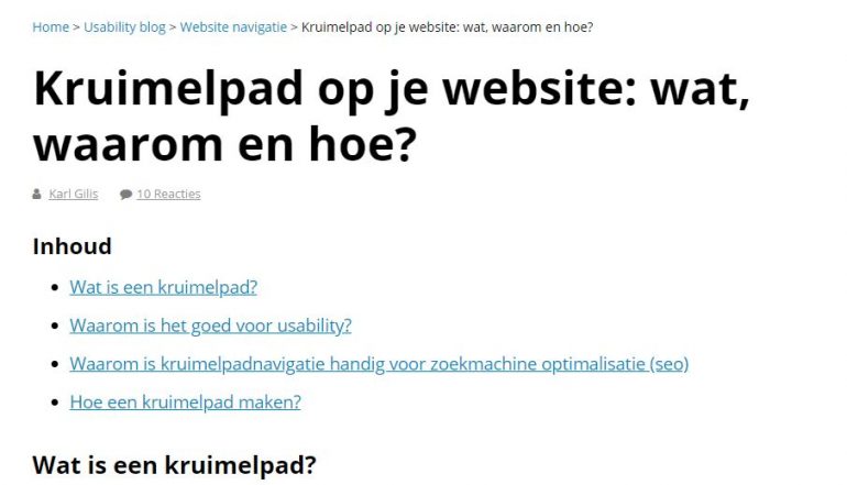 kruimelpaden structuur springlinks