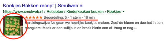 Voorbeeld van een rich snippet in Google