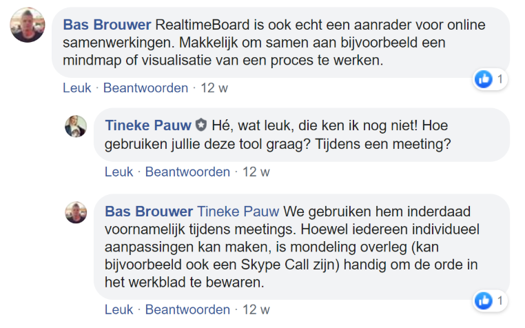 Screenshot van een chat op Facebook met Bas Brouwer.