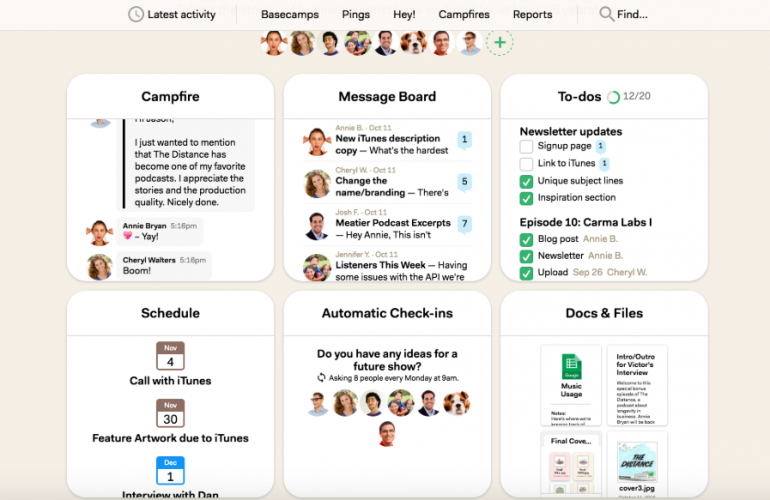 Screenshot van Basecamp: een van de tools voor online samenwerken.