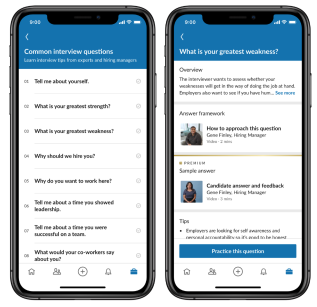 Screenshot met de lijst van meest gestelde sollicitatievragen op LinkedIn.