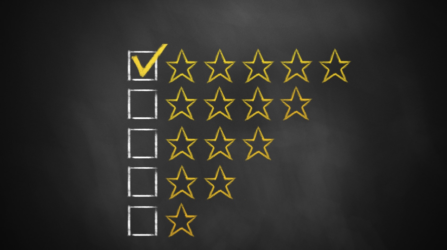 Afbeelding van een review met vijf sterren.