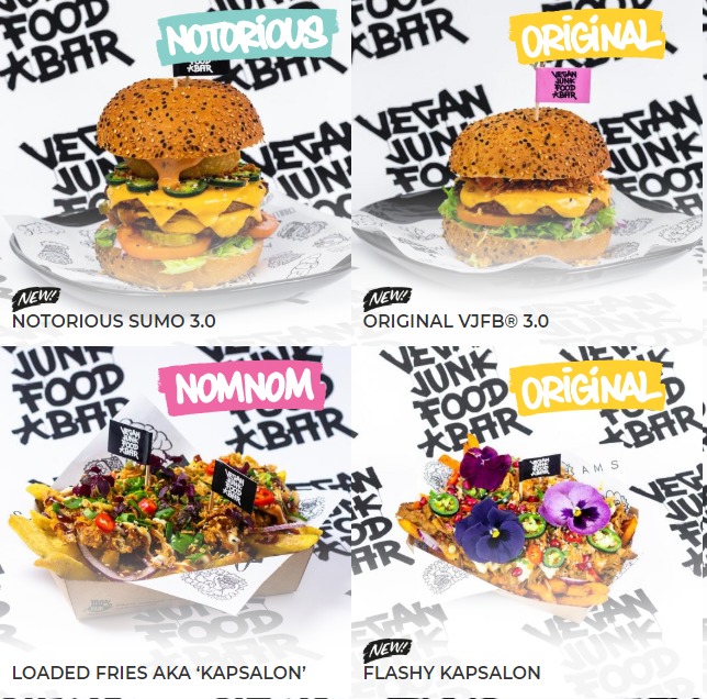 De consistente huisstijl van Vegan Junk Food Bar.